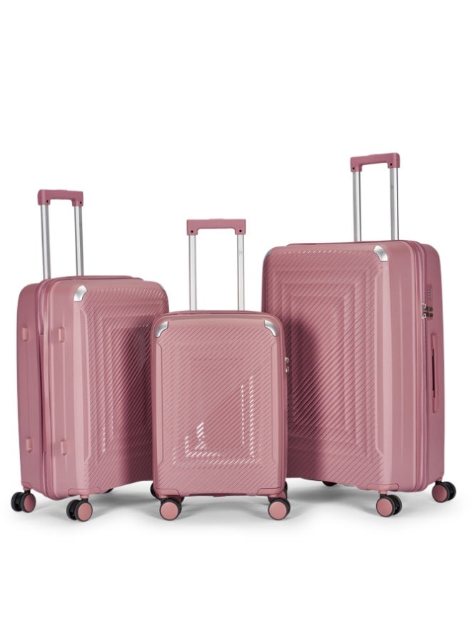 LIMRA Travel Bags 3-Piece Hard Shell Luggage Set Durable Polypropylene Suitcases with Spinner Wheels Rosegold - Image 1